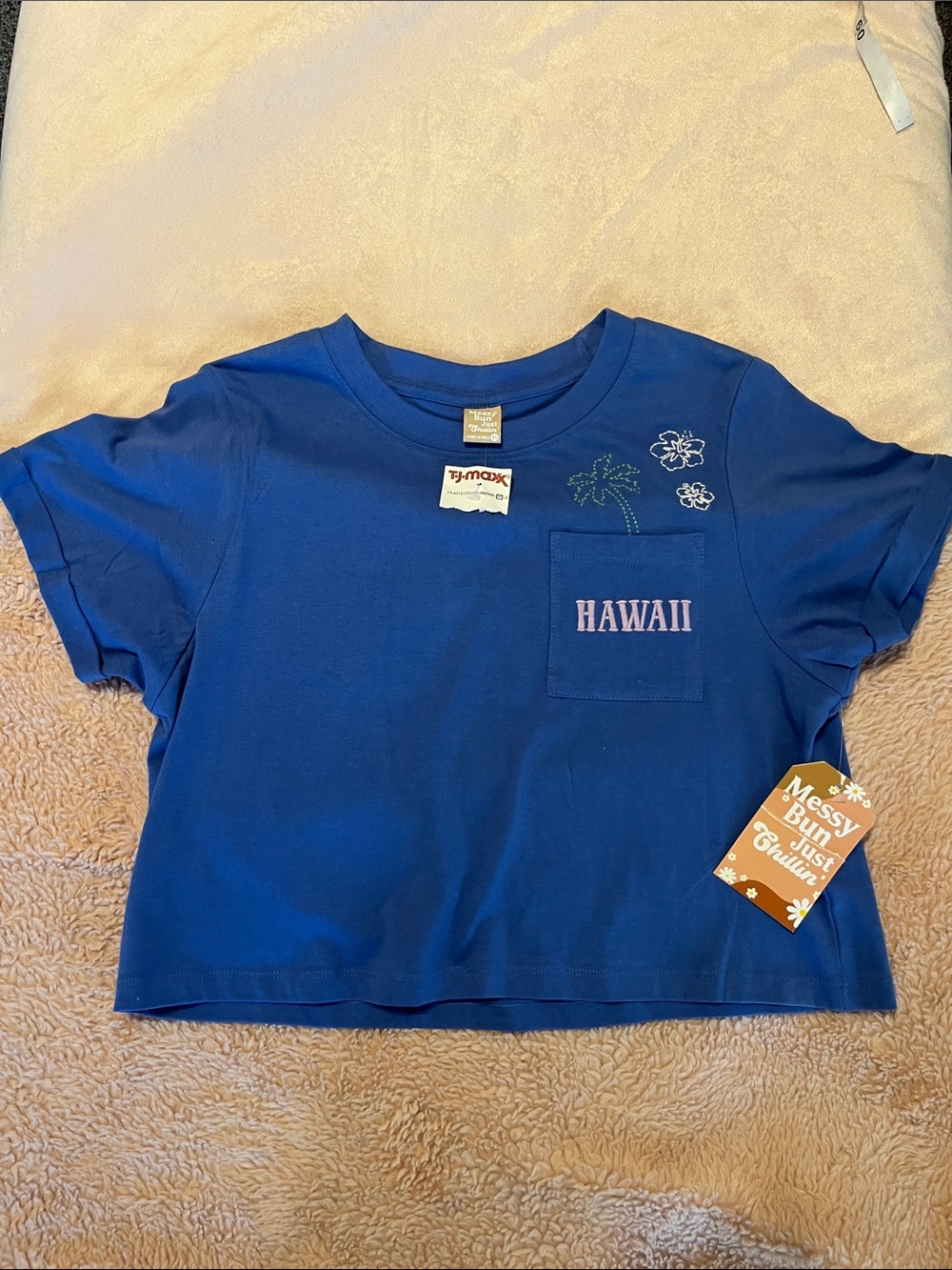 NWT embroidered Royal Blue 'HAWAII' Pocket Tee